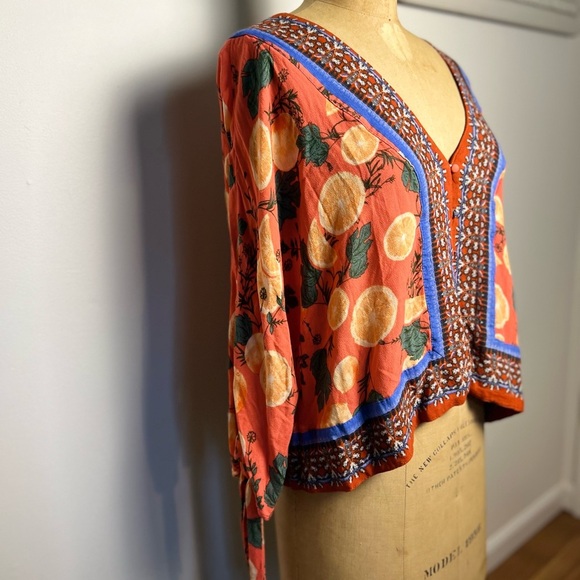 Free People Tops - Free People citrus blouse with ties sleeves XS